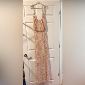 NWT Adrianna Papell Beaded Blush Blouson Long Dress Crisscross Back Gown size 12